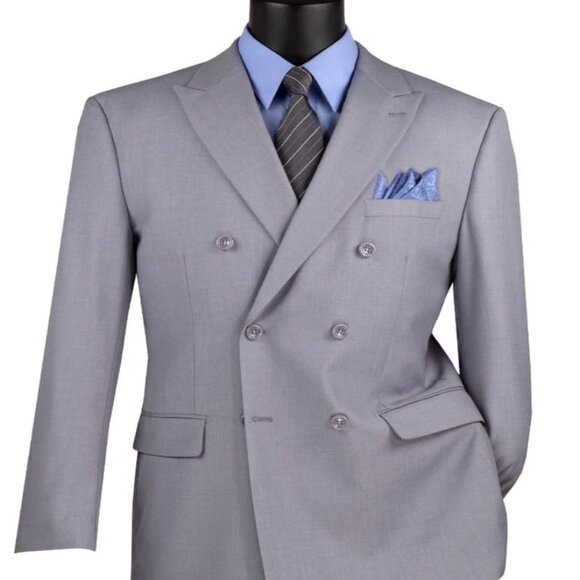 Light Grey Suit - Silver Gray Suit For Wedding - Mens Classic Double Breasted Li - Picture 1 of 2